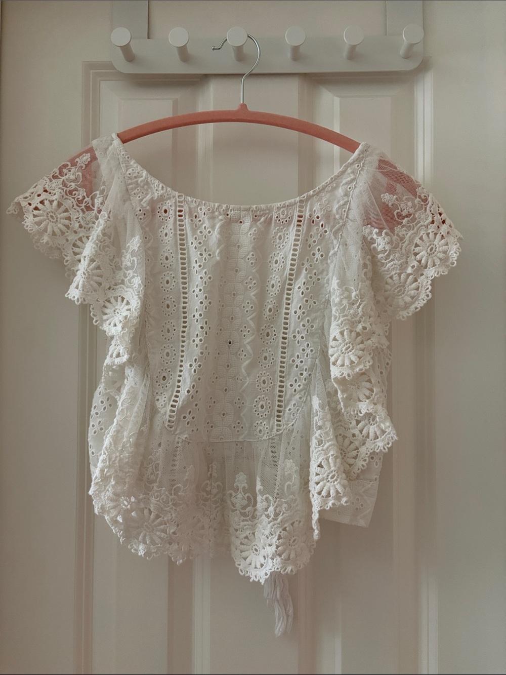 Free People The Real Love Top White Eyelet Lace Crochet